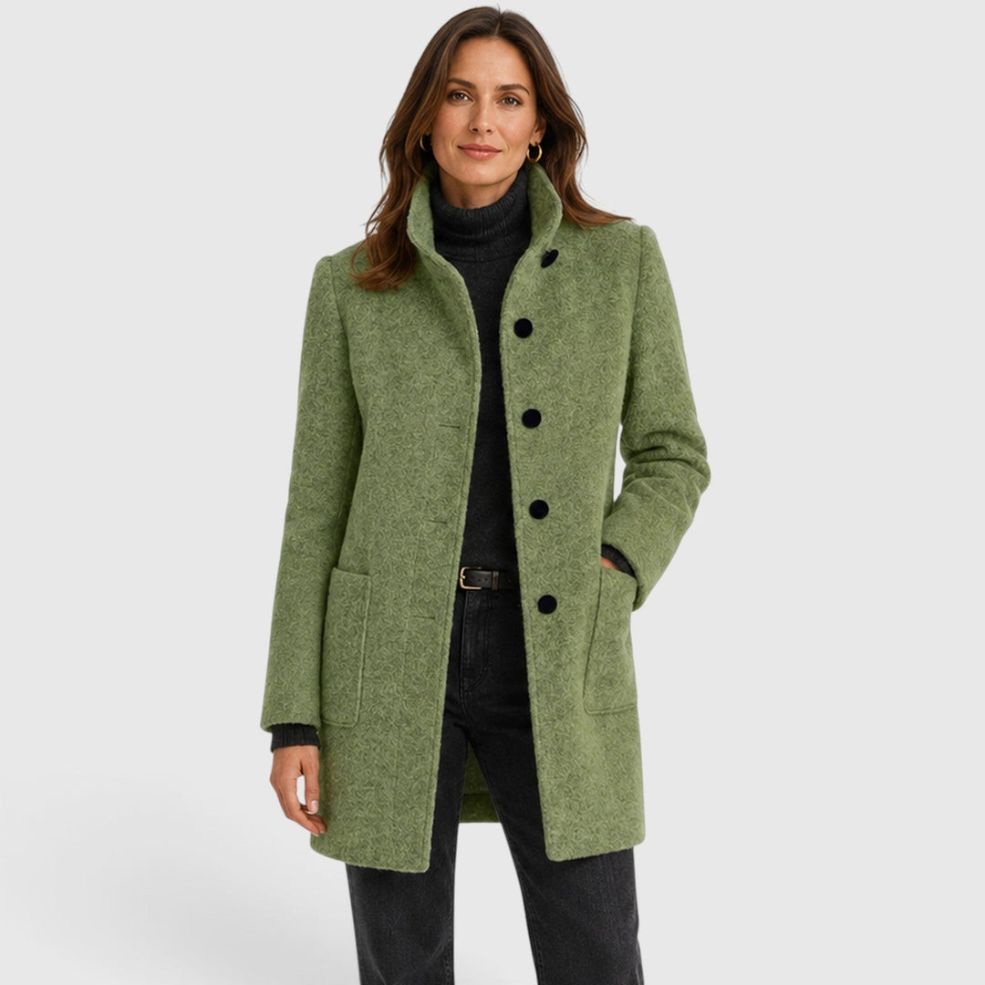 Women's Tailored Wool Long Coat with Button Front