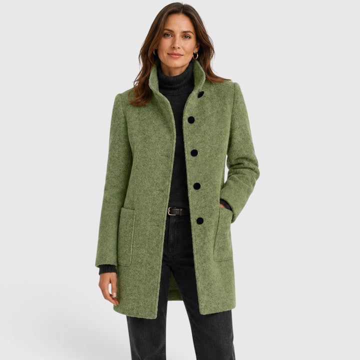 Women's Tailored Wool Long Coat with Button Front