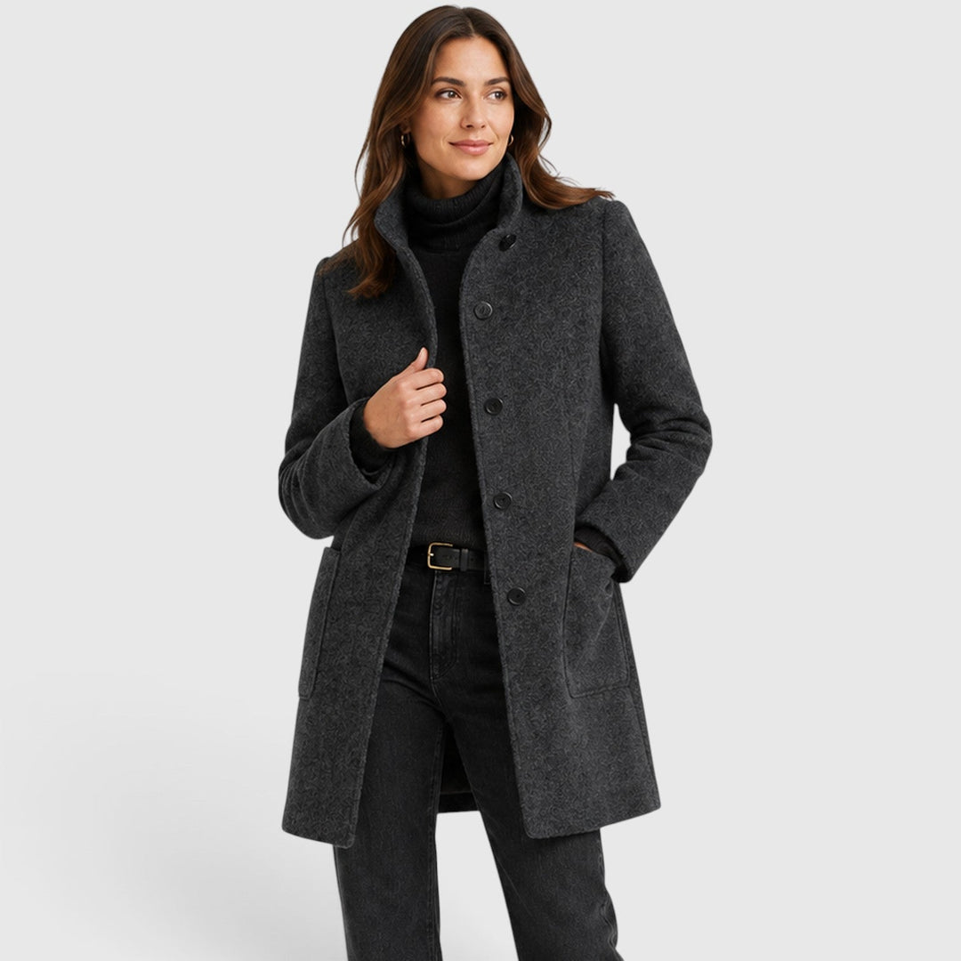 Women's Tailored Wool Long Coat with Button Front