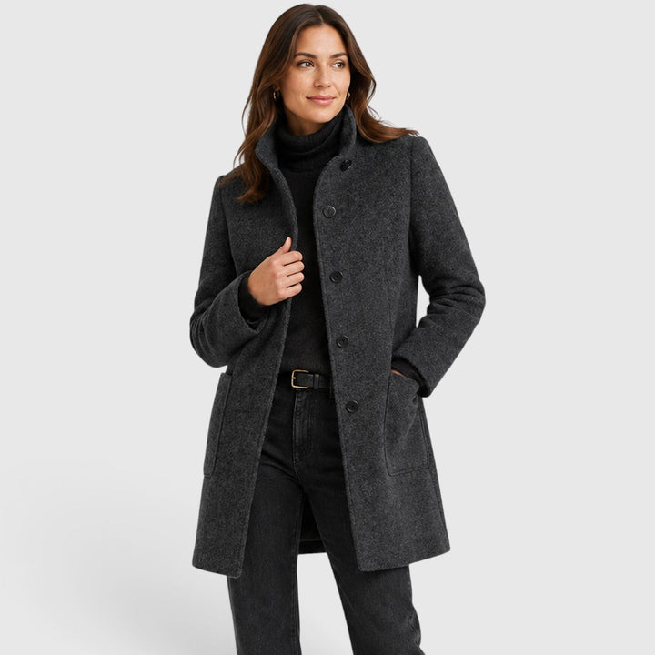 Women's Tailored Wool Long Coat with Button Front
