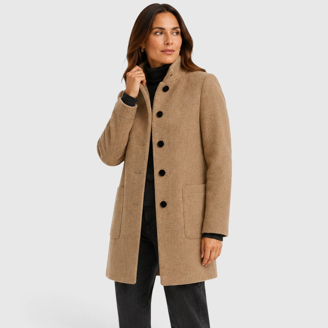 Women's Tailored Wool Long Coat with Button Front