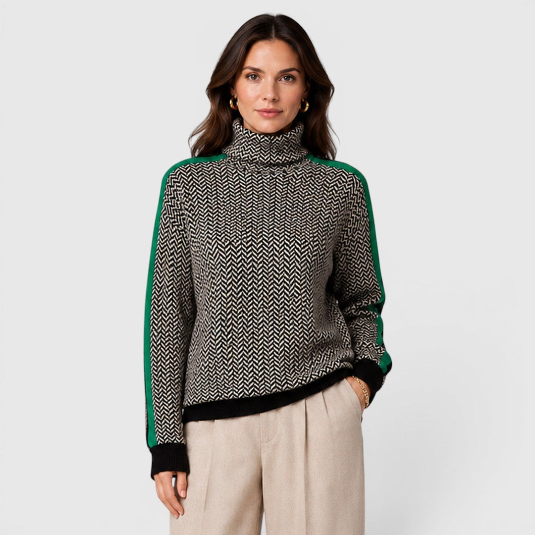 Women's Casual Knit Colour Block Turtleneck Sweater
