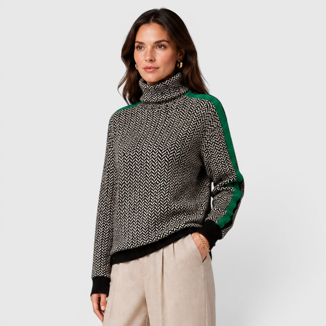 Women's Casual Knit Colour Block Turtleneck Sweater
