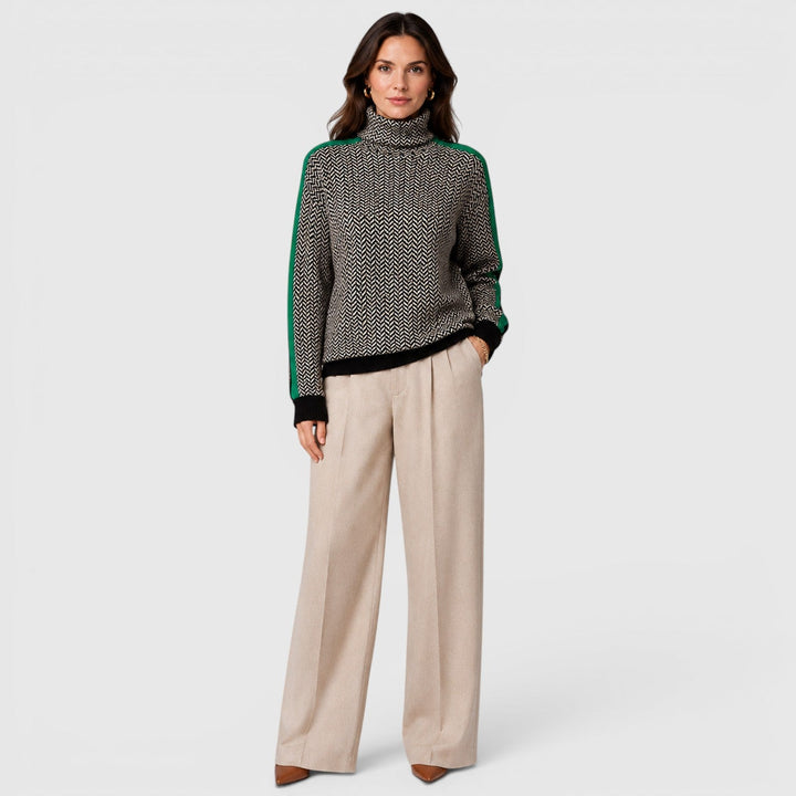 Women's Casual Knit Colour Block Turtleneck Sweater