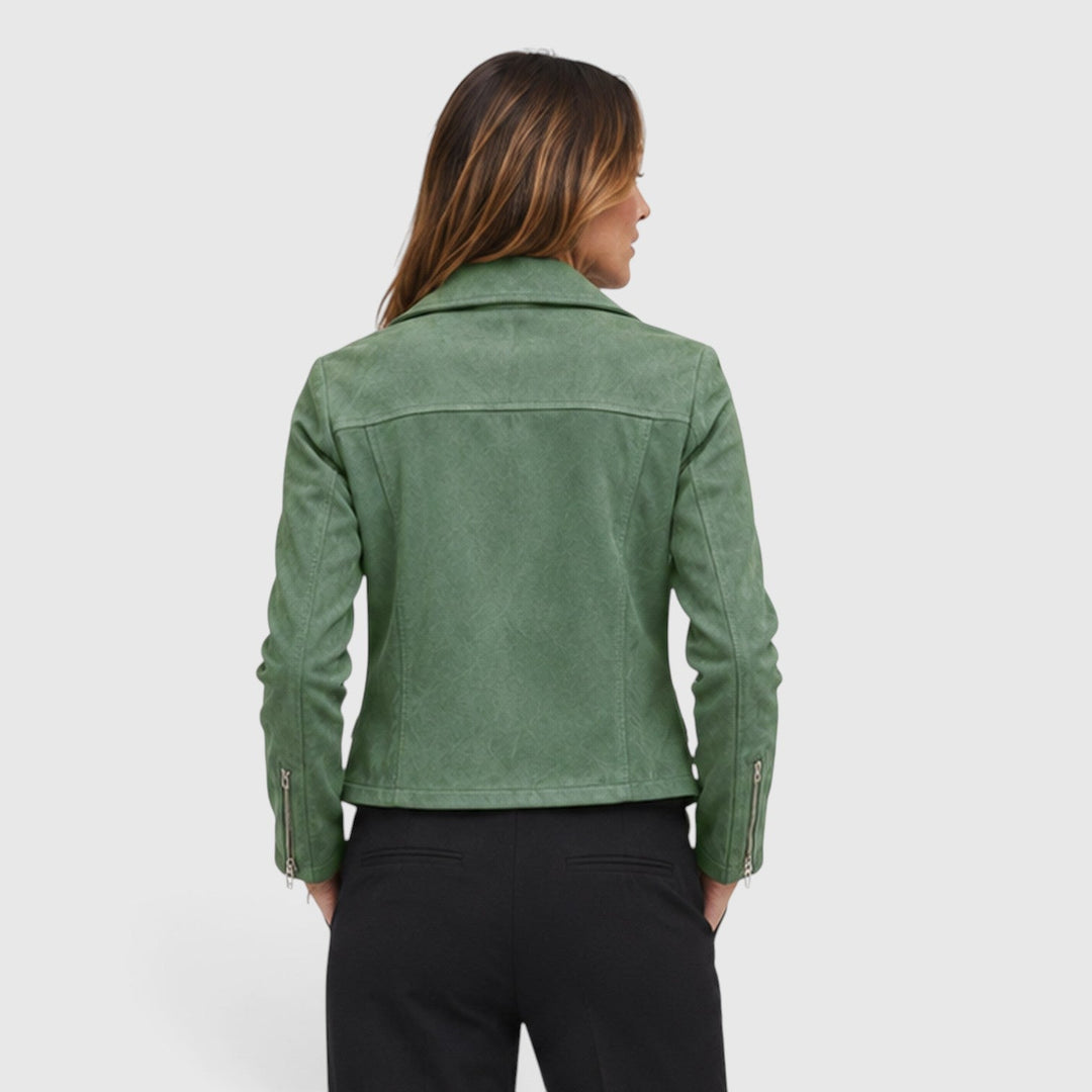 Women's Stylish Suede Cropped Biker Jacket with Asymmetric Zip