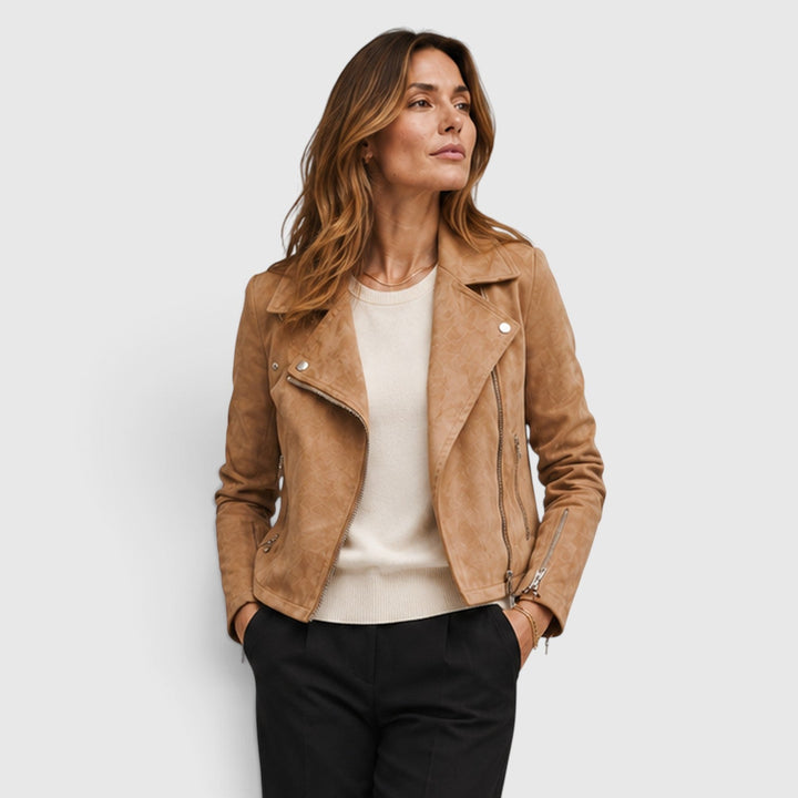 Women's Stylish Suede Cropped Biker Jacket with Asymmetric Zip