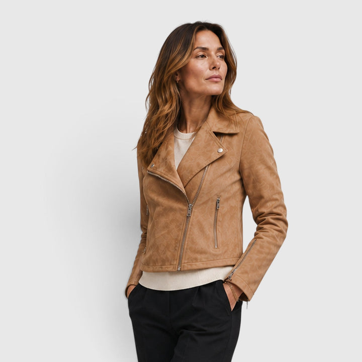 Women's Stylish Suede Cropped Biker Jacket with Asymmetric Zip