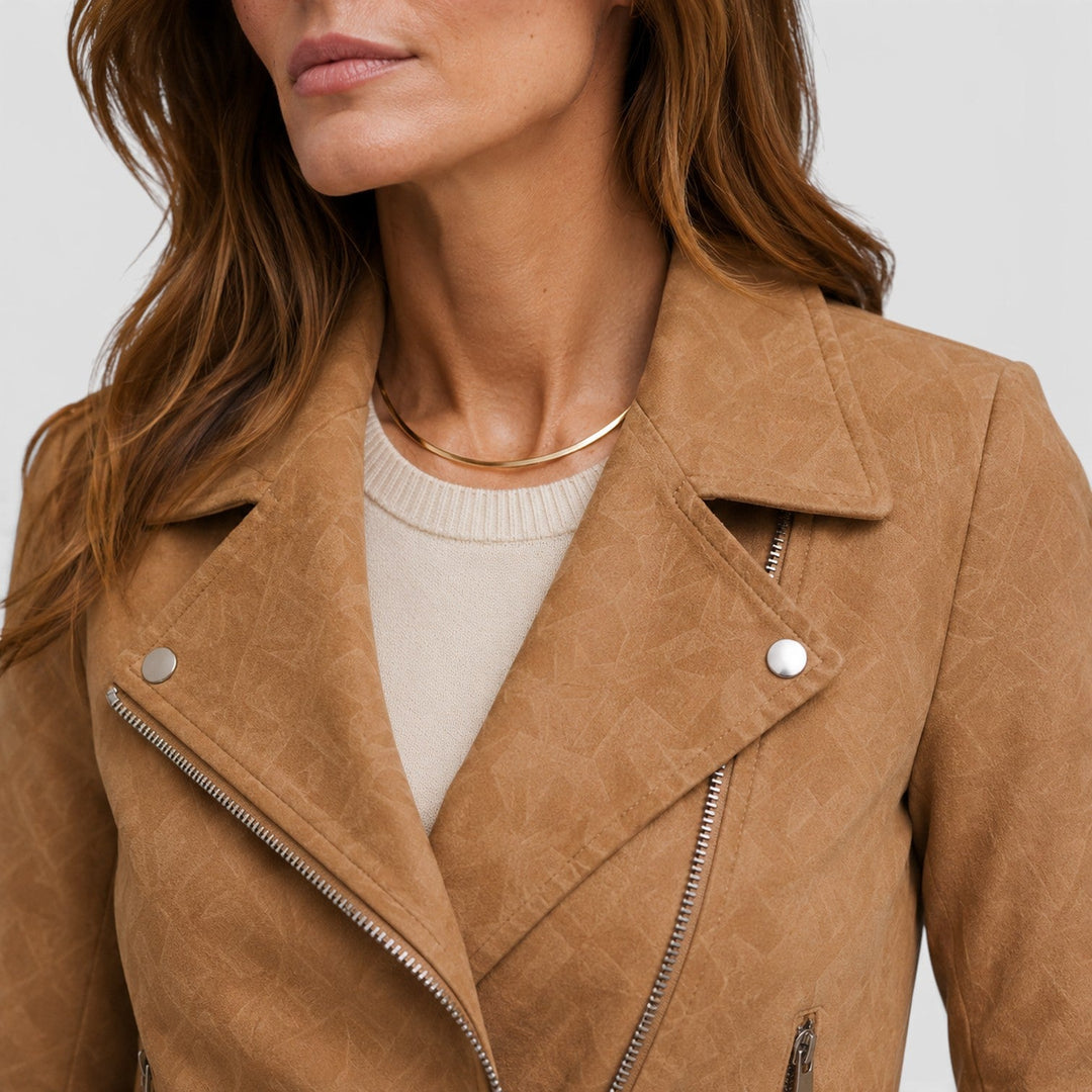 Women's Stylish Suede Cropped Biker Jacket with Asymmetric Zip