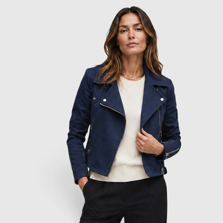 Women's Stylish Suede Cropped Biker Jacket with Asymmetric Zip