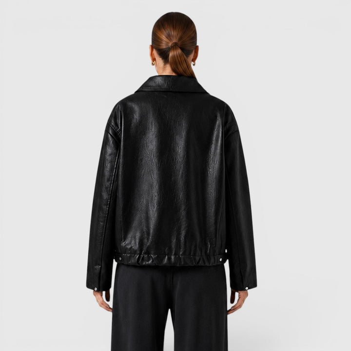 Women's Casual Leather Zip Jacket with Pockets