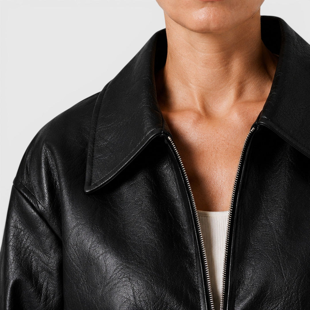 Women's Casual Leather Zip Jacket with Pockets