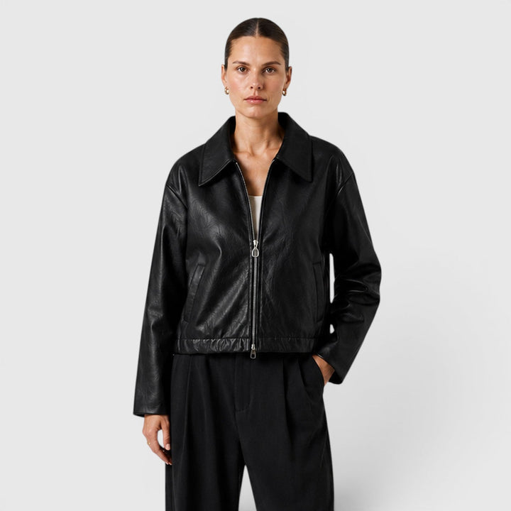 Women's Casual Leather Zip Jacket with Pockets