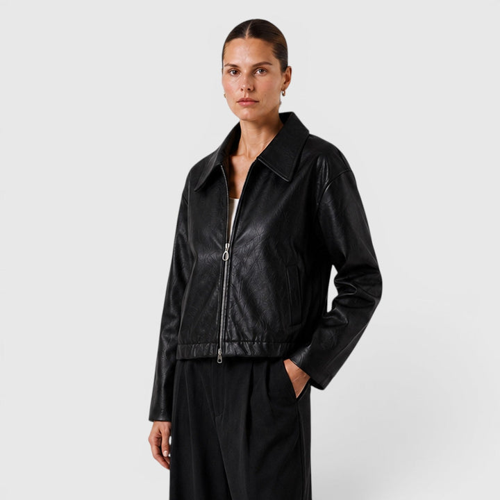 Women's Casual Leather Zip Jacket with Pockets