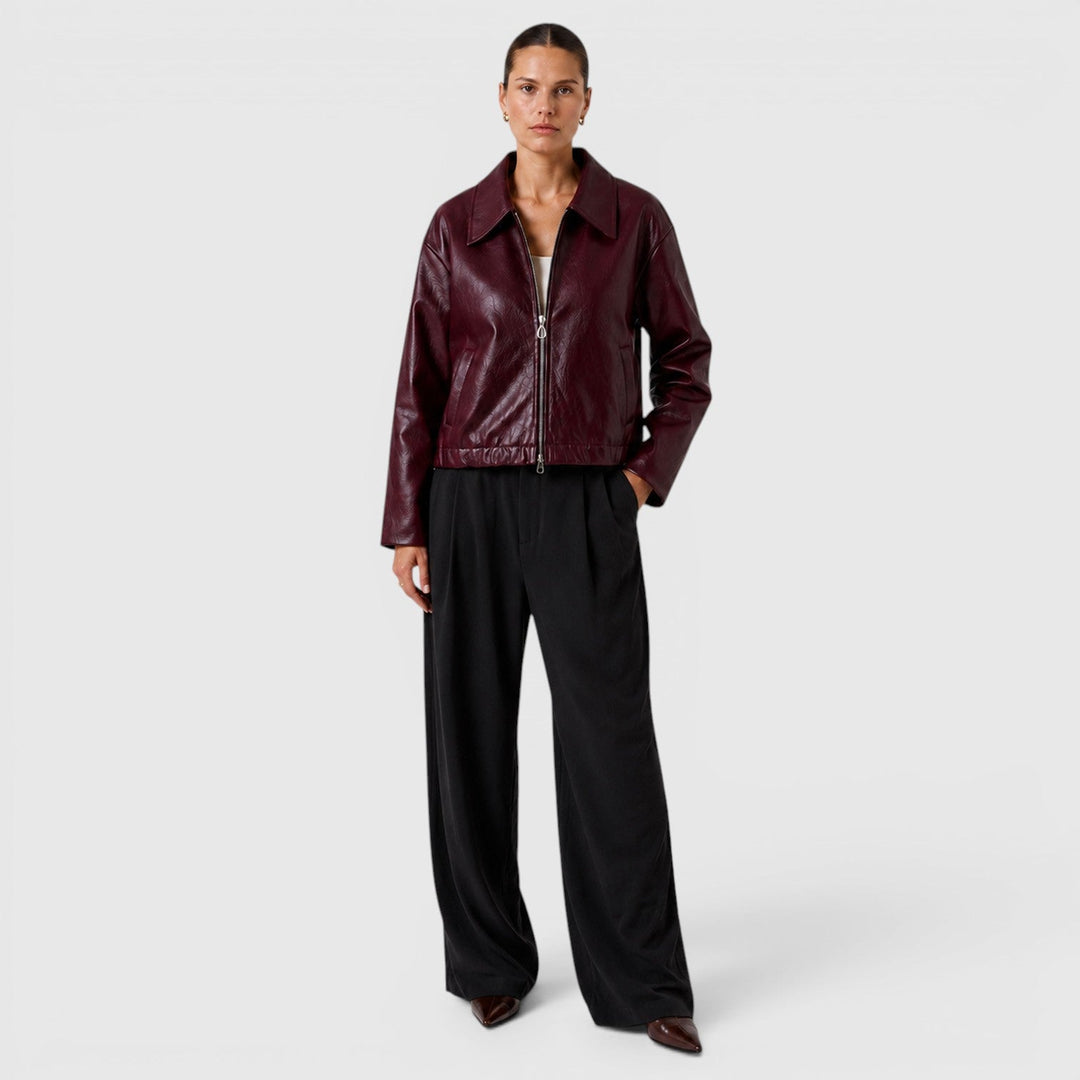 Women's Casual Leather Zip Jacket with Pockets