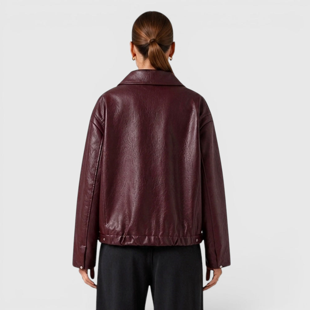 Women's Casual Leather Zip Jacket with Pockets