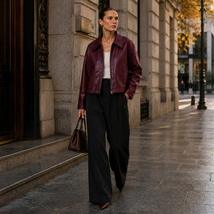 Women's Casual Leather Zip Jacket with Pockets
