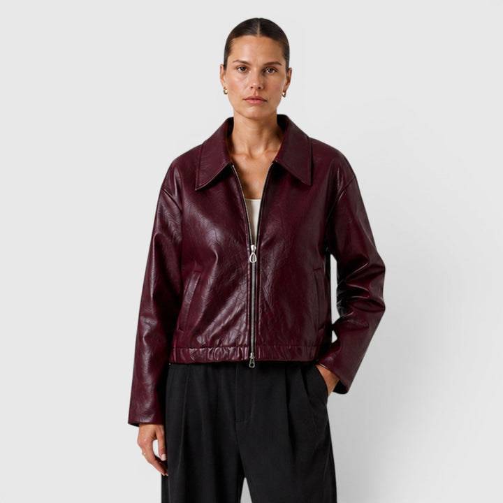 Women's Casual Leather Zip Jacket with Pockets