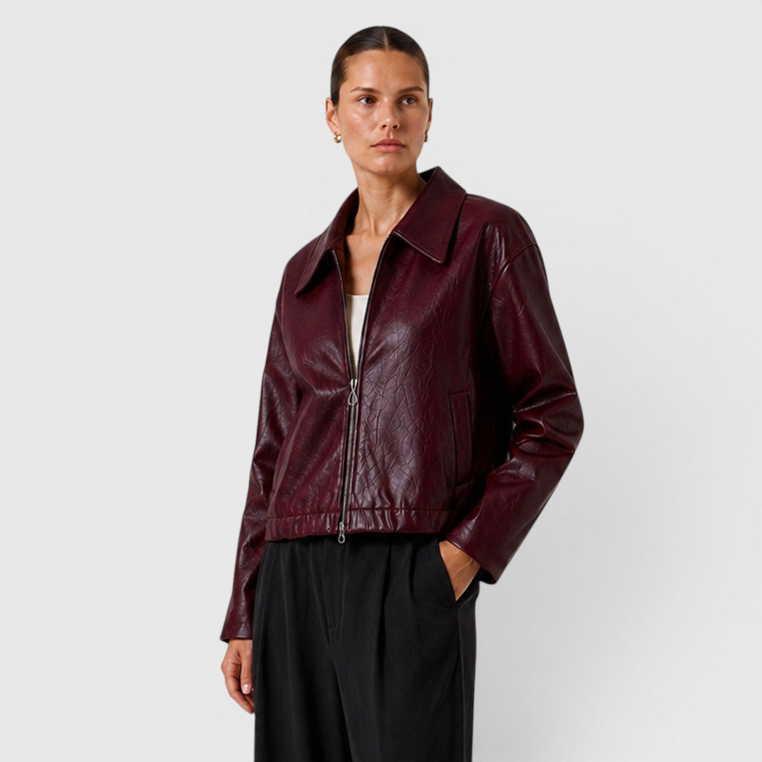 Women's Casual Leather Zip Jacket with Pockets