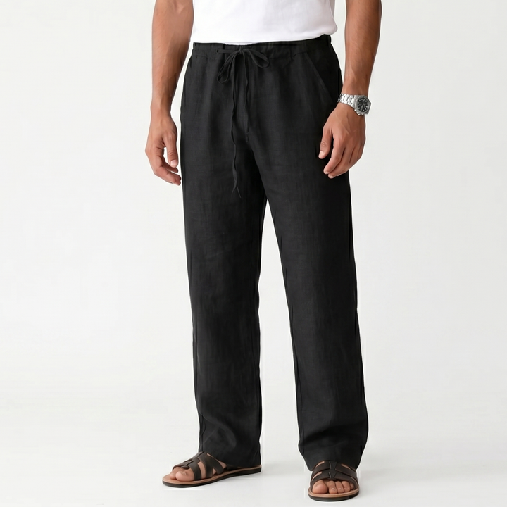 Men's Casual Drawstring Waist Straight-Leg Trousers