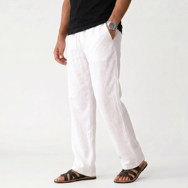 Men's Casual Drawstring Waist Straight-Leg Trousers