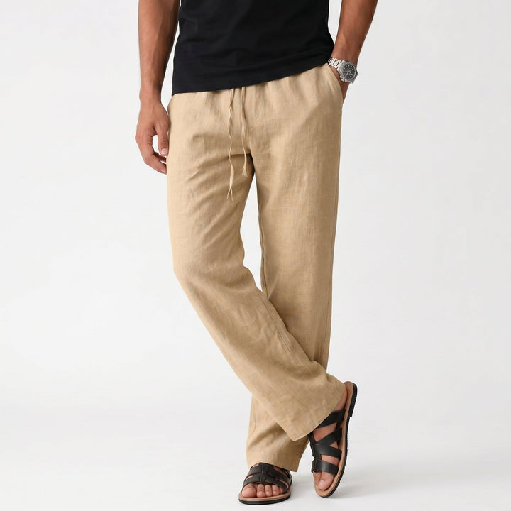 Men's Casual Drawstring Waist Straight-Leg Trousers
