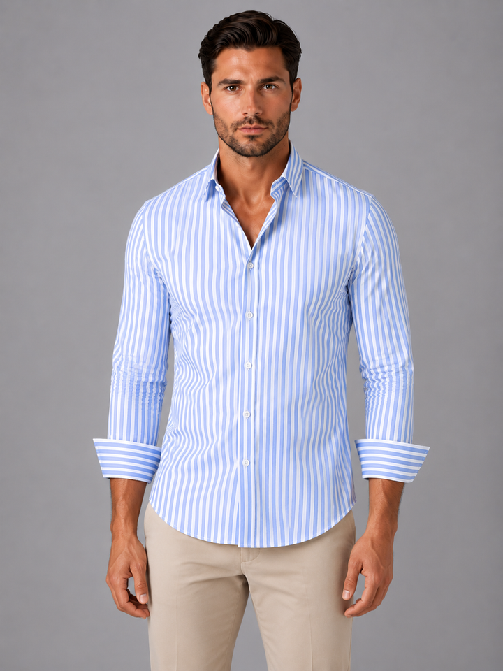 Men's Casual Cotton Striped Long Sleeve Shirt