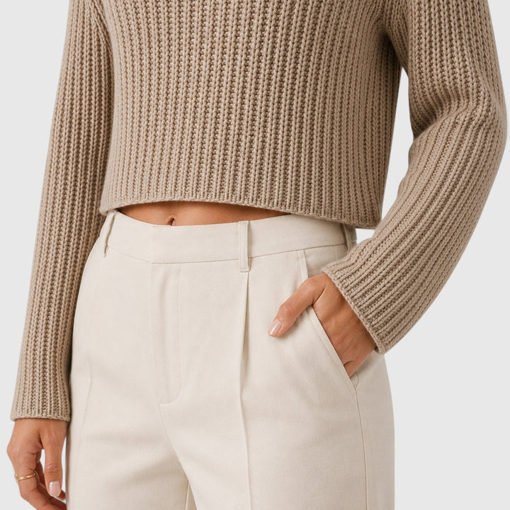 Women's Casual Cropped Knit Half Turtleneck Sweater