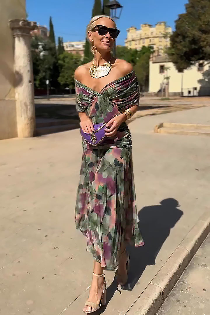 Women's Elegant Pleated Gradient Maxi Dress