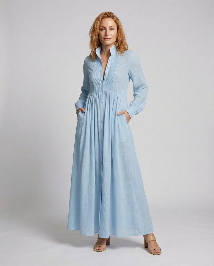 Women's Lightweight Cotton Button-Front Maxi Shirt Dress