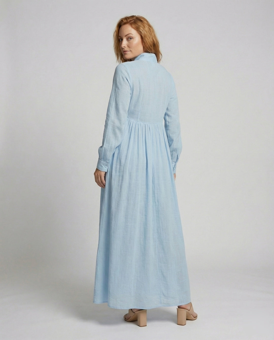 Women's Lightweight Cotton Button-Front Maxi Shirt Dress
