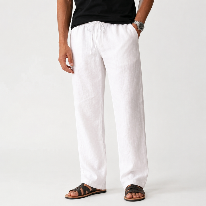 Men's Casual Drawstring Waist Straight-Leg Trousers